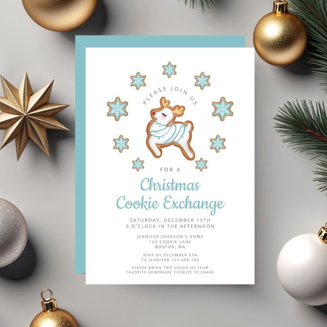 Cute Reindeer Christmas Cookie Exchange Invitation (Cute Reindeer Christmas Cookie Exchange Invitation)