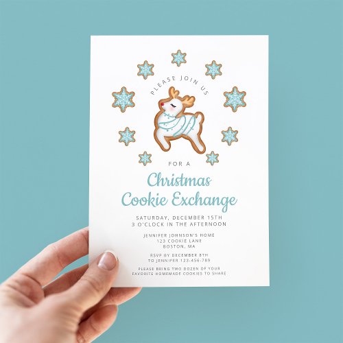 Cute Reindeer Christmas Cookie Exchange Invitation