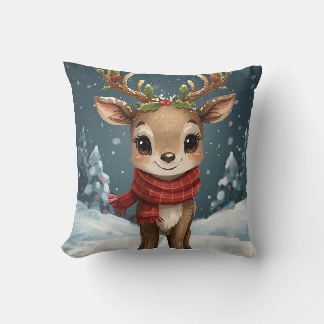 Cute reindeer Christmas for cozy living room Throw Pillow (Front)