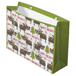 Cute Reindeer Christmas Happy Holidays Rustic Large Gift Bag