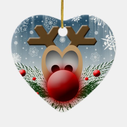 Cute Reindeer Christmas Heart Holiday Xmas Ceramic Ornament
