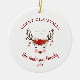 Cute Reindeer Christmas Holiday Party Ornament