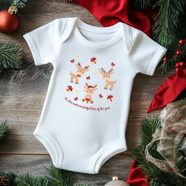 Cute Reindeer Christmas Holidays Modern Baby Bodysuit (Creator Uploaded)