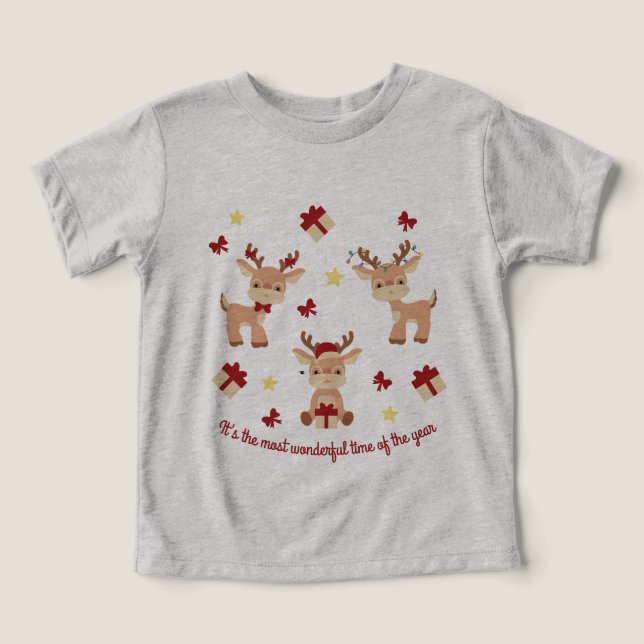Cute Reindeer Christmas Holidays Modern Toddler T-shirt (Design Front)