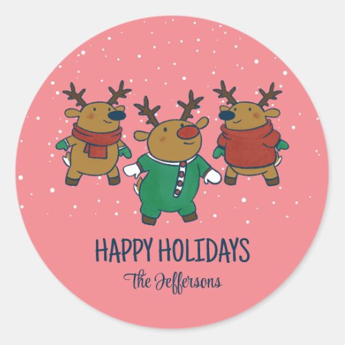 Cute Reindeer Christmas Joy Snowy Winter Holiday Classic Round Sticker