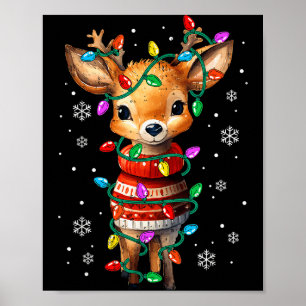 Cute Reindeer Christmas Lights Santa Xmas Pjm Wome Poster