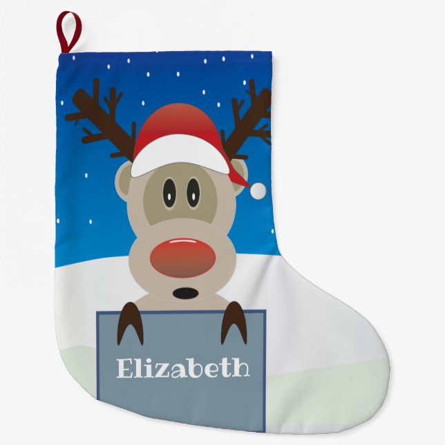 Cute Reindeer Christmas Name Stocking (Front)