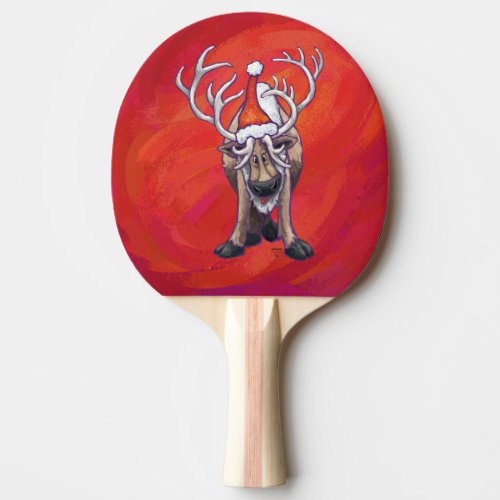 Cute Reindeer Christmas On Red Ping Pong Paddle