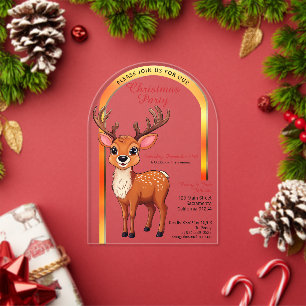 Cute reindeer Christmas Party Acrylic Invitations