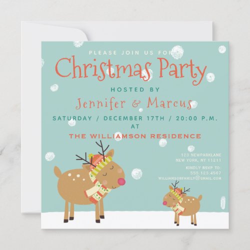 Cute Reindeer  Christmas Party Invitation