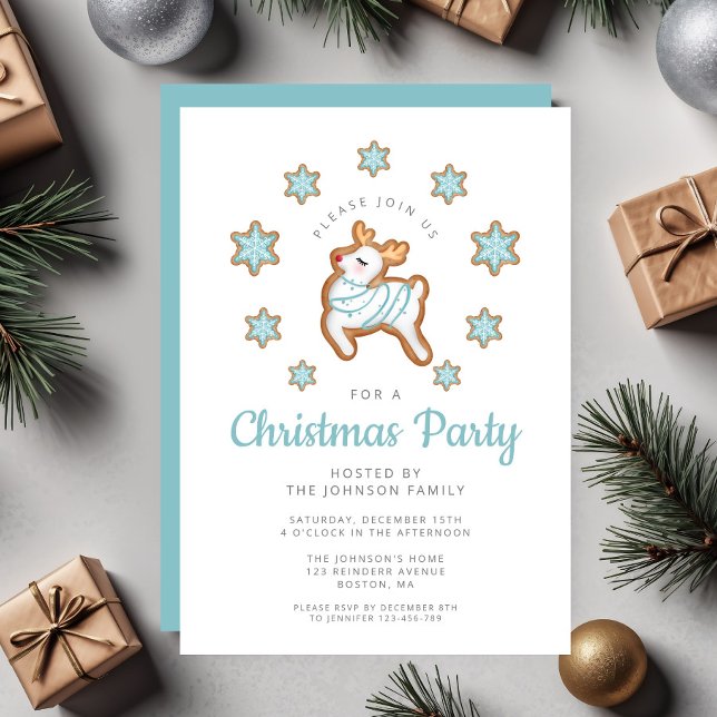 Cute Reindeer Christmas Party Invitation (Cute Reindeer Christmas Party Invitation)
