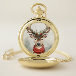 Cute Reindeer Christmas Pocket Watch