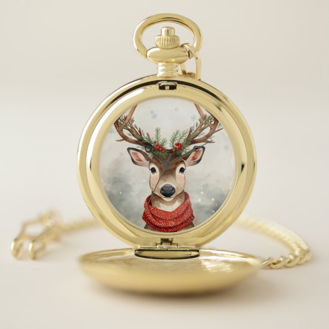 Cute Reindeer Christmas Pocket Watch (Inside)
