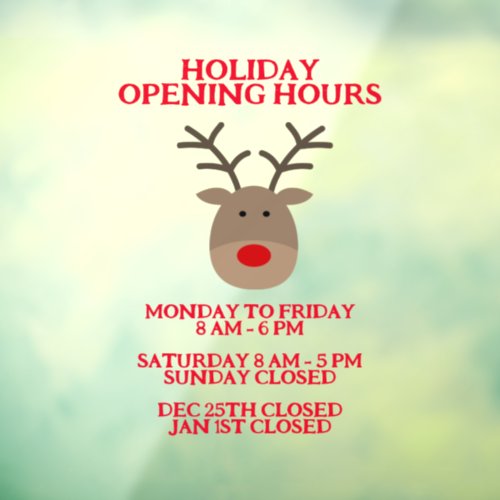 Cute reindeer Christmas shop opening hours sign