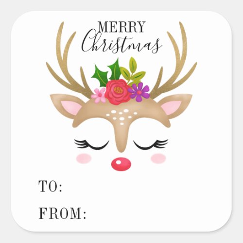 Cute Reindeer Christmas Square Sticker