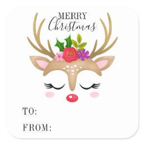 Cute Reindeer Christmas Square Sticker