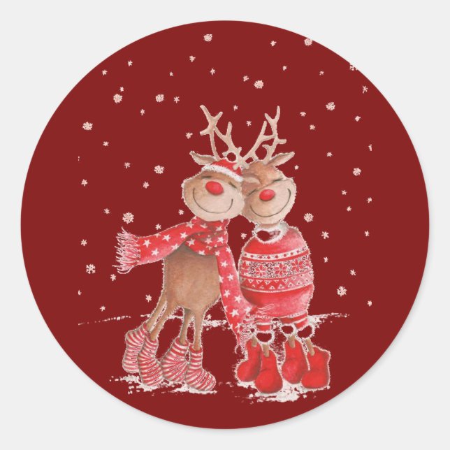 Cute Reindeer Christmas Sweatshirt – Cozy 3D Classic Round Sticker (Front)