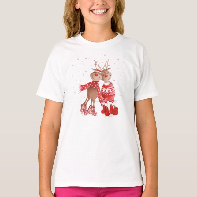 Cute Reindeer Christmas Sweatshirt – Cozy 3D T-Shirt (Front)