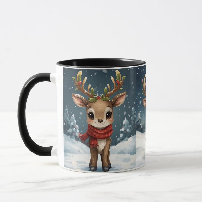 Cute reindeer christmas travel mug for cozy drinks (Left)