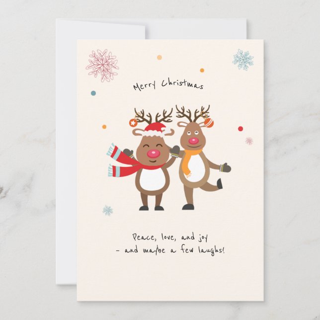 Cute Reindeer Christmas Warm Flat Holiday Card (Front)