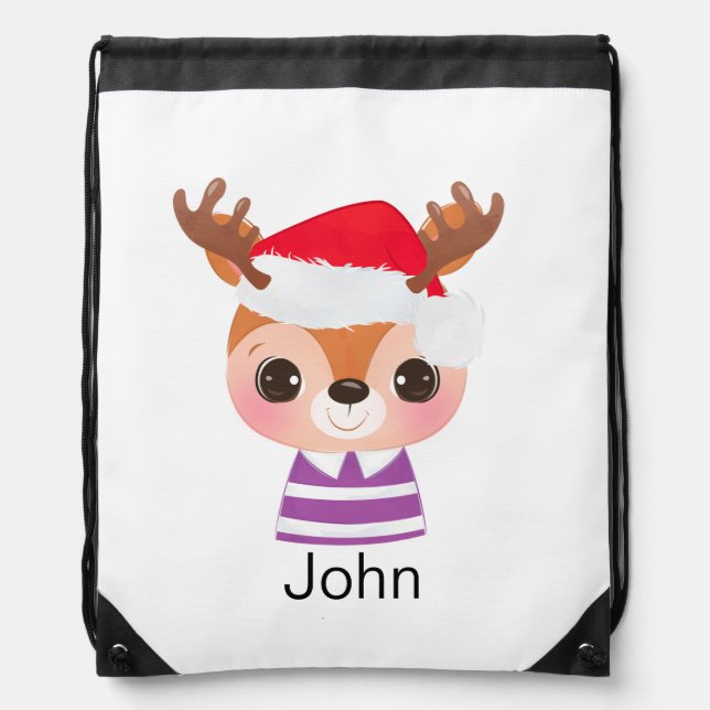 Cute Reindeer Christmas Winter Animal Drawstring Bag (Front)