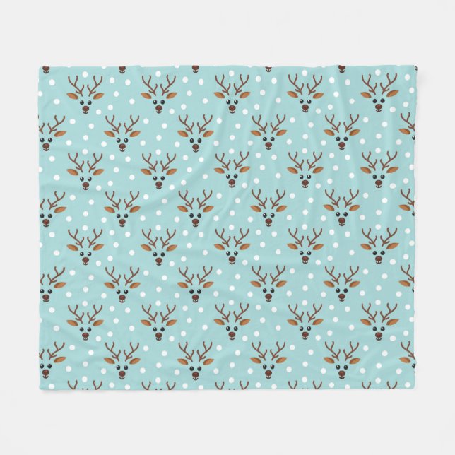 Cute reindeer Christmas winter pattern Fleece Blanket (Front (Horizontal))