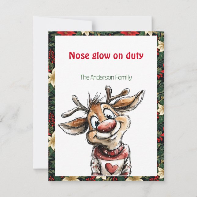 Cute reindeer christmas wish red retro Postcard (Front)