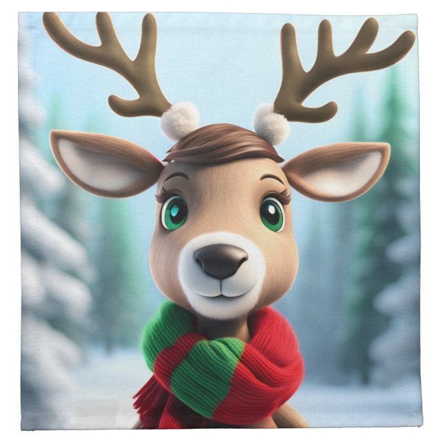 Cute Reindeer Cloth Napkin (Front)