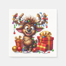 Cute Reindeer Cocktail Napkin