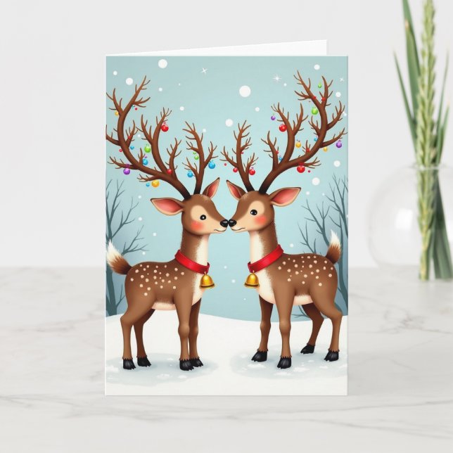 Cute Reindeer Couple Antlers Card (Front)