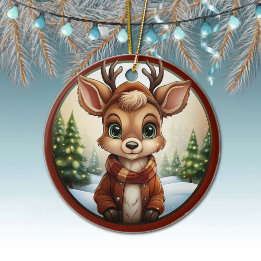 Cute Reindeer, Deer Antlers, Woodland Animal 🦌🎄 Ceramic Ornament