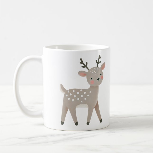 Cute Reindeer Drawing Christmas Coffee Mug (Left)