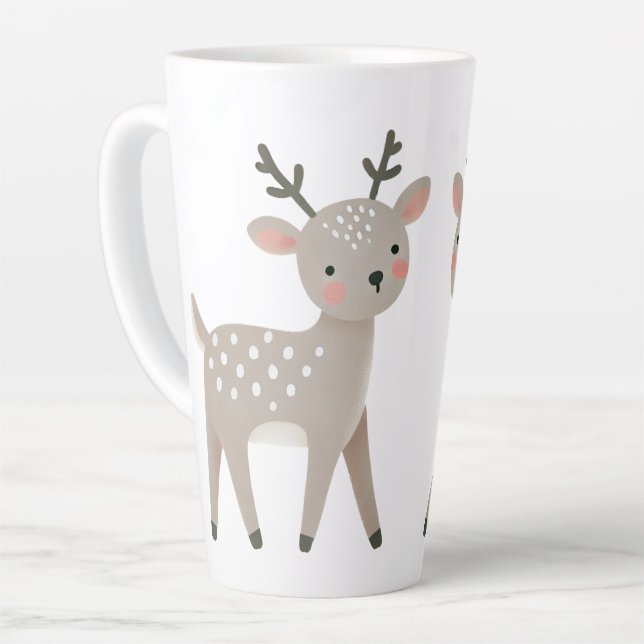 Cute Reindeer Drawing Christmas Latte Mug (Left Angle)