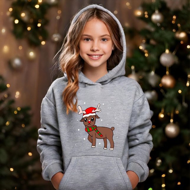 Cute Reindeer Drawing with Snowflakes Christmas Hoodie (Creator Uploaded)