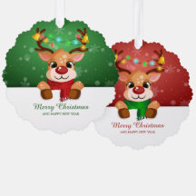 Cute Reindeer Duo Lights Jingle Bells Christmas