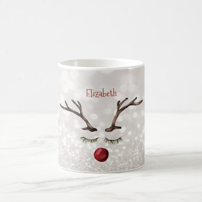 Cute Reindeer Face,Bokeh    Coffee Mug (Center)