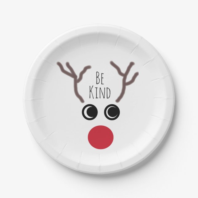 Cute Reindeer Face Kid's Christmas Party Paper Plates (Front)