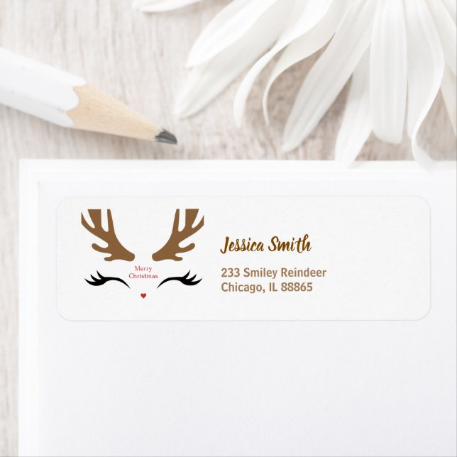 Cute Reindeer Face Modern Merry Christmas Holiday  Label (Insitu)