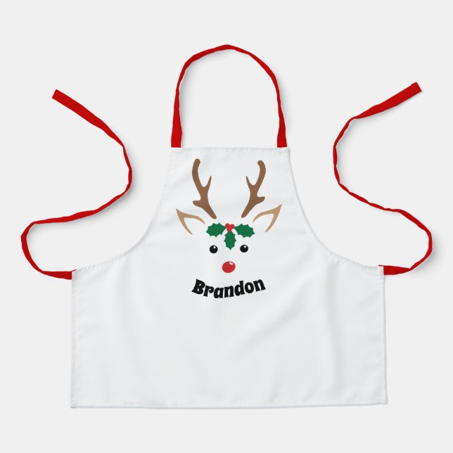 Cute Reindeer Face | Personalized Christmas Apron (Front)