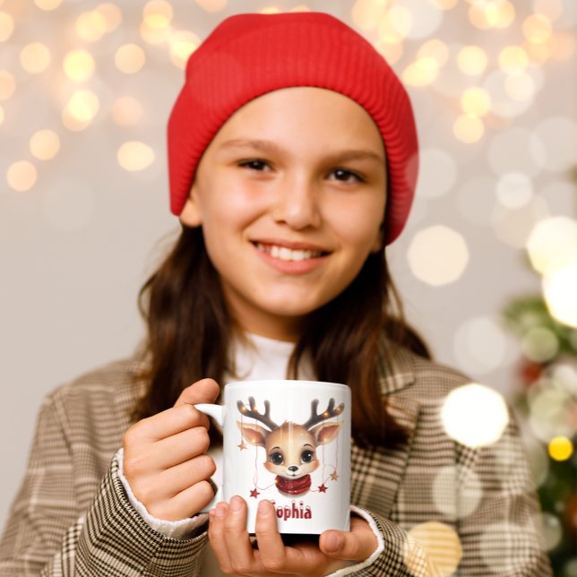Cute Reindeer Face Personalized Mug (Christmas Mug Keepsake for Children )