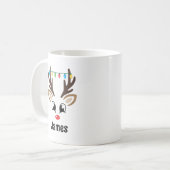Cute Reindeer Face Personalized Name Christmas Coffee Mug (Front Left)