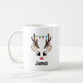 Cute Reindeer Face Personalized Name Christmas Coffee Mug (Left)