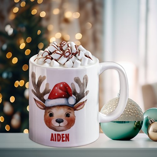 Cute Reindeer Face Personalized Xmas Mug