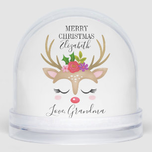 Cute Reindeer Face Photo Snow Globe