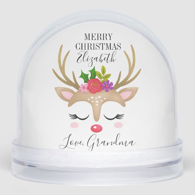 Cute Reindeer Face Photo Snow Globe (Front)