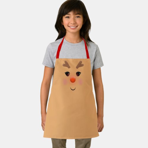 Cute Reindeer Face Red Nose Christmas Apron