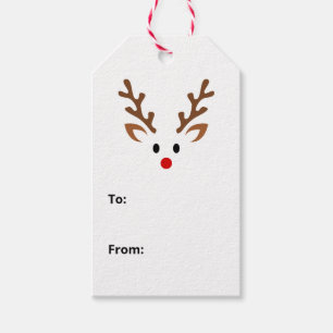 Cute Reindeer Face with Red Nose Name Gift Tags