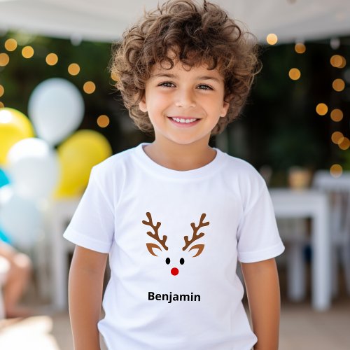 Cute Reindeer Face with Red Nose Name T_Shirt