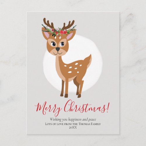 Cute Reindeer Floral Christmas Wreath Family Holiday Postcard