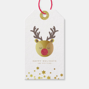 Cute Reindeer Fun Christmas White & Gold Mini Gift Tags